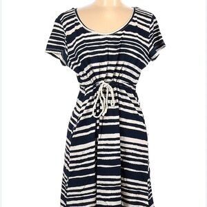 Women’s Navy Blue And White Striped Dress With Middle Tie H&M size M Pockets!